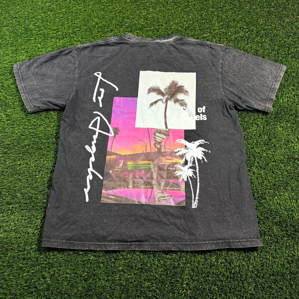 Digiprint Apparel Los Angeles City of Angels Graphic Tee Acid Wash Black Mens M